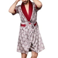 Lu's Chic Muške satenske kimono ogrtačke svilene kratke rukave Summer Bathrobe Pockets Nightcown Oblos