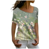 Ženski bluza Bluza Cvjetni kratki rukav plus veličine Ženski plus ljetni V-izrez Green XXL
