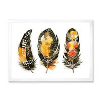Designart 'Ethnic Boho Art Orange Feathers' Boemski I Eklektični Uokvireni Umjetnički Print