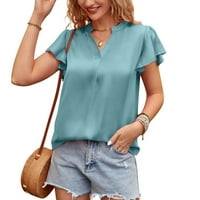 Ljetni jednobojni Ruffled Edge kratki rukav ženske vrhunske ljetne košulje za žene