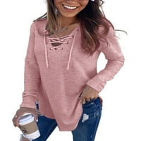 Haite dame T Shirt dugi rukav T-shirt V izrez Tee jesen pulover posao jednobojna tunika bluza Pink s