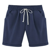 Uhndy Women Elastic struk Bermuda Shorts Kratki džep za hlađenje Cropped Sports Beach Kratke hlače Darkblue