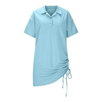 Ženske haljine Midi dužine Dressy kratki rukav rever Drawstring Shirt Home Sports jednobojna duga suknja