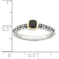 Checker-Cut Rhodolite Garnet Sterling srebrni i 14KT zlatni prsten