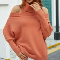 Ženska dolčevita Dugi rukav hladni džemperi za ramena Casual jednobojni Meki udobni pulover džemper za