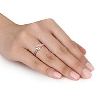 Miabella ženski 1-karatni T. G. W. Morganite stvorio bijeli safir i dijamantski naglasak 10kt zaručnički prsten od ružičastog zlata od 3 kamena