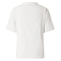 ženske majice ženske kratke rukave V izrez Casual labavi vrhovi ženske pamučne košulje bluza ženske majice Bijela + US: 16-18