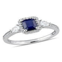 Carat T. G. W. bijeli i plavi safir i karat T. W. dijamant 14kt zaručnički prsten od bijelog zlata