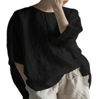 Voguele ženska majica jednobojna majica s pola rukava dnevna odjeća tunika bluza boemski ljetni vrhovi Crni s