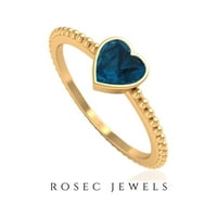 Oblik srca Londonski plavi topaz pasijans prsten, Londonski plavi topaz i Zlatni prsten od perli, okvir