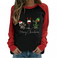 Ženske božićne majice moda slatka grafička posada izrez dugih rukava dame casual labavo fit pulover majica