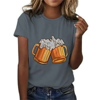 Womens Summer Beer Printed T-Shirts Oktoberfest Shirts Okrugli Vrat Kratki Rukavi Casual Slim Fit Workout