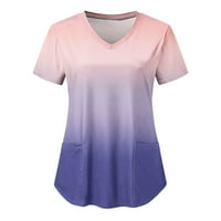 BabySbule Womens Cleance Tops stilskih gradijentnih tiskanih košulja Ležerne prilike V-izrez Majica s kratkim rukavima Radna uniforma Džepna bluza