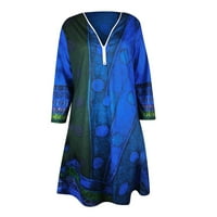 Dadaria Bodycon Midi haljine za žene Zvanična ženska moda Vintage Prinred Dugih rukava sa patentnim zatvaračem s džepom Plave s, žene