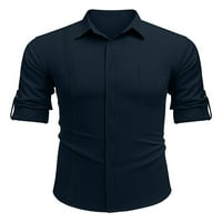 Paille Men Gumb down bluza dugi rukav vrhovi rever za vrat Majica labava putovanja Tunika majica mornarsko plava l