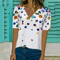 Ženske dot Print Casual majice kratki rukav vrhovi V-izrez prsluk bluza l