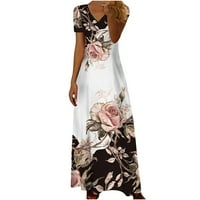 Plus Size Maxi haljine za žene V izrez cvjetni Print ravna duga haljina ljetne Ležerne visoke haljine