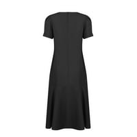 Gotyou modne haljine ženska ljetna jednobojna Midi suknja Casual Crewneck Bubble Sleeve pamučna posteljina lagana prozračna haljina crna L