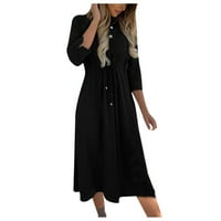 Ženska Moda čista boja dugmad Pertlanje struka pola rukava haljina Ženska Casual haljina crna l
