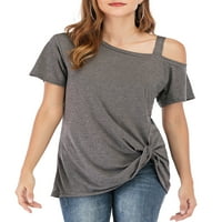 Ženska Casual hladna ramena T-Shirt ljeto kratki rukav tunika Tops prednji čvor strani Twist bluze, crna
