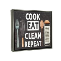 Stupell Industries Cook Eat Clean Repeat Phrase Food & Beverage Painting Grey Floater Framered Art Print