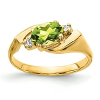 Primal Gold Karat Yellow Gold 7x ovalni peridot i vs dijamantski prsten