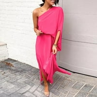 Ženske haljine dugi rukavi štampana dužina gležnja a-Line ljetna haljina za jedno rame Hot Pink 2XL