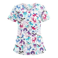 Ženske bluze ženske kratke rukave radna odjeća grafički printovi V-izrez Tee Summer Tops Pink 2XL