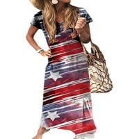 Bomotoo ženske duge haljine s V izrezom sarafan sa američkom zastavom Maxi haljine labave ljetne zvijezde Print 2XL