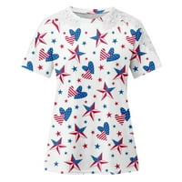 Ženski ljetni okrugli vrat kratki rukav T-shirt čipkasti spoj Dan nezavisnosti Print Top