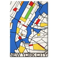 Wynwood Studio 'New York jednobojna karta' karte i zastave zidna umjetnička platna Print - plava, bijela,