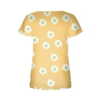 Ženske ljetne vrhove kratke rukave bluze Casual Tunic Shirts kvadratni vrat štampani vrhovi XL