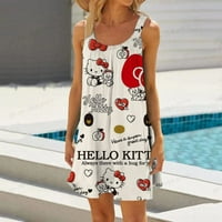 Ženska Ljetna Špageti Traka O-Izrez A-Line Mini Swing Haljina Boho Crtić Hello Kitty Print Labava Plaža