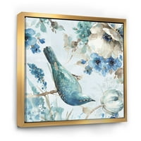 PromenArtiraj 'Indigolda akvarel Lovely Bird I' Seoska kuća uokvirena platna
