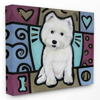 Stupell Industries ljubičasti plavi bijeli terijer slika psa za kućne ljubimce na platnu zid Umjetnost