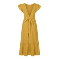 Sundresses for Women Casual Summer-Womens Summer slojevita duga Maxi haljina okrugli vrat kratki rukav