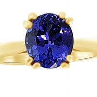 Ovalno izrezani simulirani plavi tanzanit pasijans zaručnički vjenčani prsten od 14k žutog zlata s prstenom