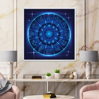 Designart 'Zodijački Znakovi S Neonskim Tamnoplavim Horoskopskim Krugom' Moderni Uramljeni Platneni Zidni
