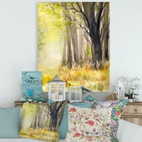 Designart 'Bright Sunshine Through the Yellow Forest Trees II' tradicionalni Canvas Wall Art Print