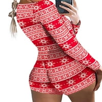 Hirigin ženske kratke hlače s dugim rukavima Kombinezonski božićni otisak u vrat casual by bodiit playsuit